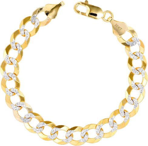 Nuragold 10k Yellow Gold Solid 10mm Cuban Chain Curb Link Diamond Cut Pave Two Tone Bracelet, Mens Jewelry Lobster Clasp 8" 8.5" 9" in Saudi Arabia