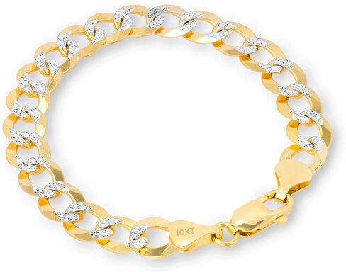 Nuragold 10k Yellow Gold Solid 10mm Cuban Chain Curb Link Diamond Cut Pave Two Tone Bracelet, Mens Jewelry Lobster Clasp 8" 8.5" 9" in Saudi Arabia