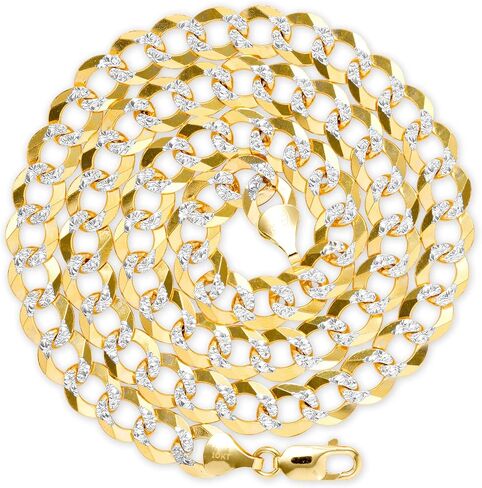 Nuragold 10k Yellow Gold Solid 10mm Cuban Chain Curb Link Diamond Cut Pave Two Tone Bracelet, Mens Jewelry Lobster Clasp 8" 8.5" 9" in Saudi Arabia