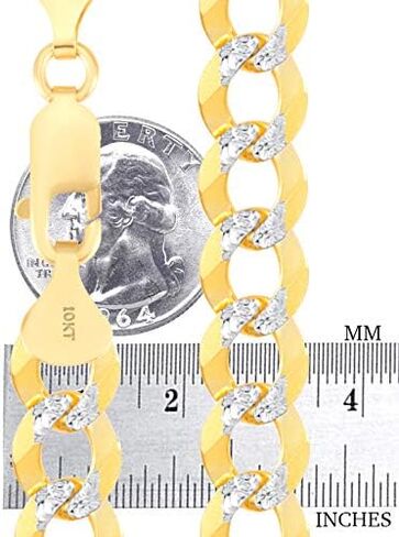 Nuragold 10k Yellow Gold Solid 10mm Cuban Chain Curb Link Diamond Cut Pave Two Tone Bracelet, Mens Jewelry Lobster Clasp 8" 8.5" 9" in Saudi Arabia