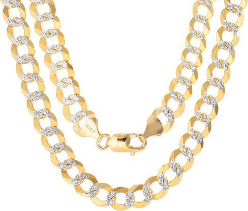 Nuragold 10k Yellow Gold Solid 10mm Cuban Chain Curb Link Diamond Cut Pave Two Tone Bracelet, Mens Jewelry Lobster Clasp 8" 8.5" 9" in Saudi Arabia