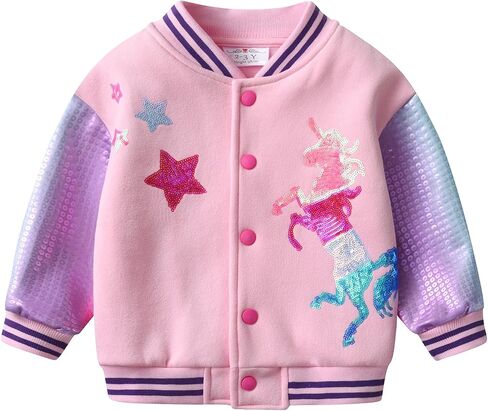 DXTON Girls Baseball Bomber Jacket Zip/Button Sweatshirt Fall Winter Outwear Coat for Kids Toddler 3-12 Years in Saudi Arabia