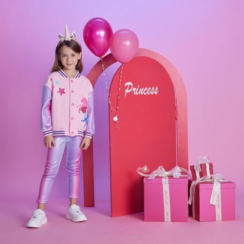 DXTON Girls Baseball Bomber Jacket Zip/Button Sweatshirt Fall Winter Outwear Coat for Kids Toddler 3-12 Years in Saudi Arabia