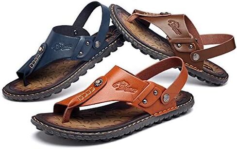 LUODENGLANG Mens Sandals Indoor and Outdoor Beach Flip Flop Casual Thong Leather Slip On Two uses Athletic Slipper Soft in Saudi Arabia