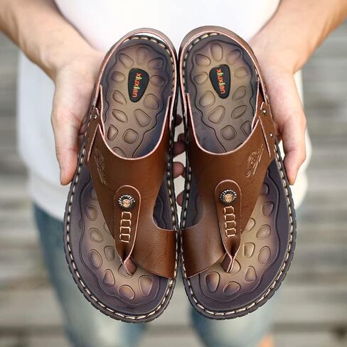 LUODENGLANG Mens Sandals Indoor and Outdoor Beach Flip Flop Casual Thong Leather Slip On Two uses Athletic Slipper Soft in Saudi Arabia