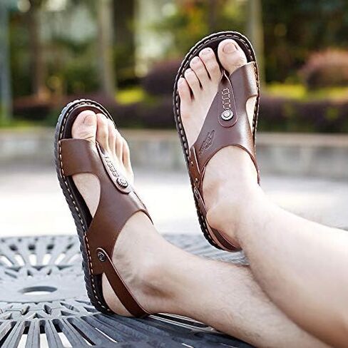 LUODENGLANG Mens Sandals Indoor and Outdoor Beach Flip Flop Casual Thong Leather Slip On Two uses Athletic Slipper Soft in Saudi Arabia