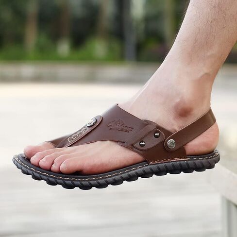 LUODENGLANG Mens Sandals Indoor and Outdoor Beach Flip Flop Casual Thong Leather Slip On Two uses Athletic Slipper Soft in Saudi Arabia