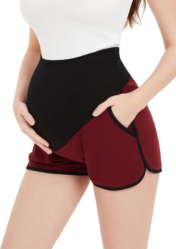 Maternity Shorts Comfy Over Belly Stretchy Fabric Wear Versatile Breathable Pregnancy Pant with Pockets in Saudi Arabia