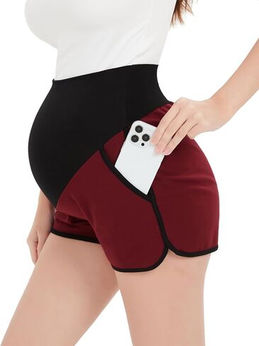 Maternity Shorts Comfy Over Belly Stretchy Fabric Wear Versatile Breathable Pregnancy Pant with Pockets in Saudi Arabia