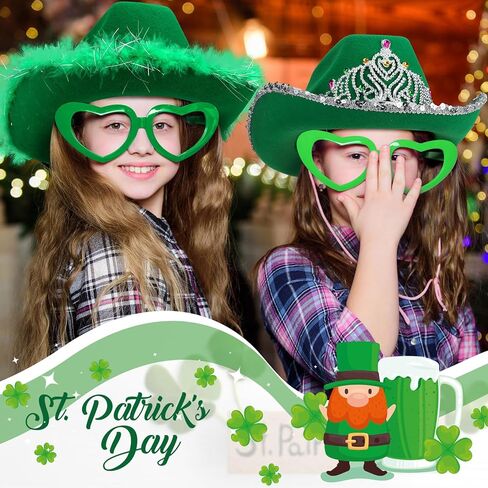 Croknit 3 Pcs St. Patrick's Day Cowgirl Hat Cowboy Hat Sparkly Space Light up Costume Accessories with Feathers Tiara Crown for Western Disco Rodeo Party Green in Saudi Arabia