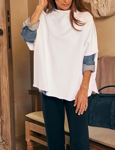 بلوزات نسائية ذات رقبة دائرية كبيرة الحجم وأكمام تشبه جناح الخفاش وسترات صوفية كاجوال in Kuwait