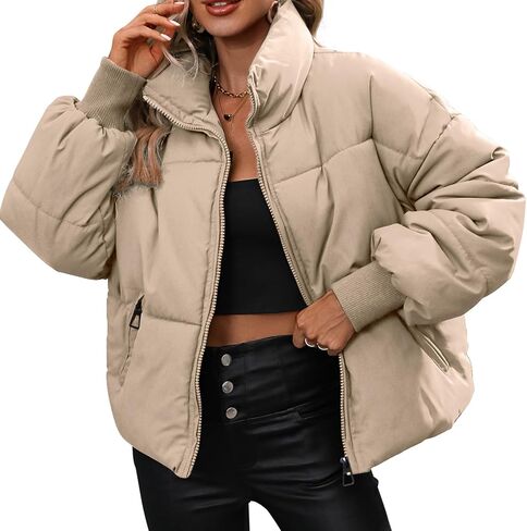 سترة شتوية منتفخة للنساء معاطف فضفاضة وأكمام طويلة وسترات منتفخة بسحاب in Kuwait