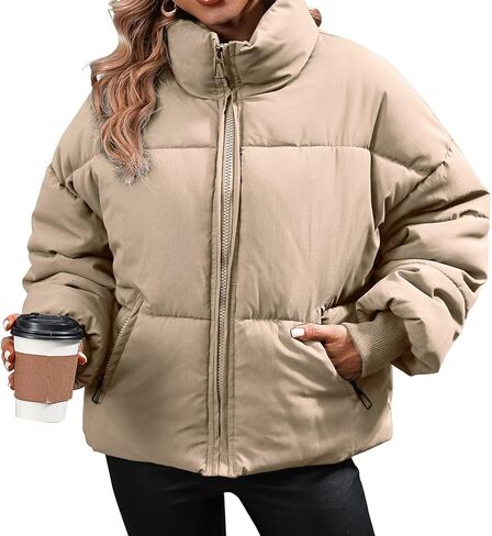 سترة شتوية منتفخة للنساء معاطف فضفاضة وأكمام طويلة وسترات منتفخة بسحاب in Kuwait