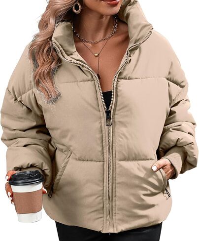 سترة شتوية منتفخة للنساء معاطف فضفاضة وأكمام طويلة وسترات منتفخة بسحاب in Kuwait