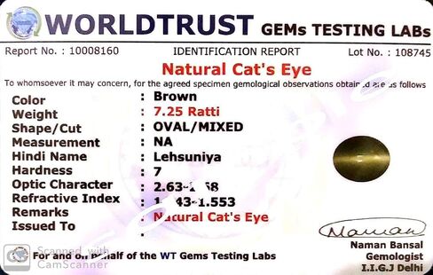 LMDPRAJAPATIS Certified Unheated Untreatet 6.25 Ratti 5.62 Carat A+ Quality Natural Cat Eyes Lehsunia Ketu Pendant For Women's and Men's in Saudi Arabia