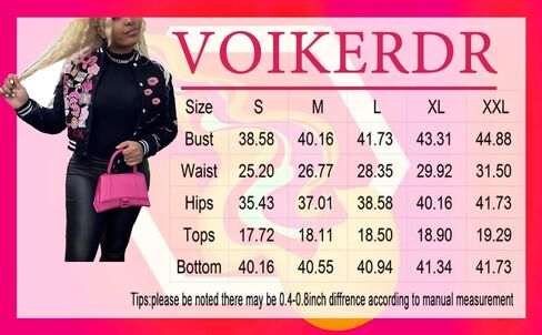 VOIKERDR Varsity Jacket Women Print Casual Jacket Cropped Jacket Spring Lightweight Jacket Sweatshirt Coat 2023, N Black, XXL in Kuwait