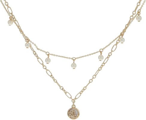 LAUREN Ralph Lauren 2 Row Frontal Necklace Gold/Pearl One Size, One Size in Kuwait