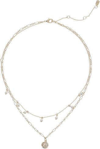 LAUREN Ralph Lauren 2 Row Frontal Necklace Gold/Pearl One Size, One Size in Kuwait