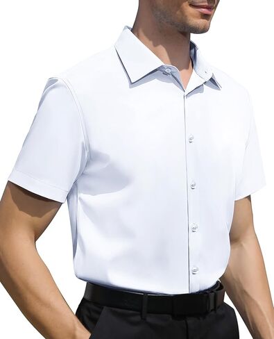 Mens Dress Shirts Short Sleeve Casual Button Down Shirts Wrinkle Free Dress Shirts for Men in Saudi Arabia