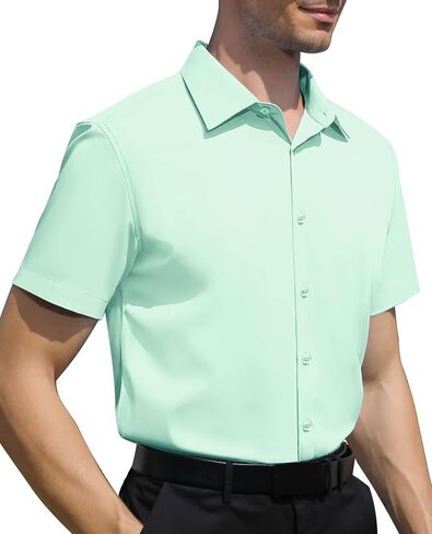 Mens Dress Shirts Short Sleeve Casual Button Down Shirts Wrinkle Free Dress Shirts for Men in Saudi Arabia