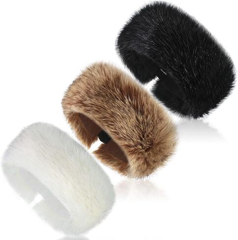 Haysandy 3 Pieces Women's Faux Fur Headband Fur Hat Fur Winter Hat Faux Fur Headband with Stretch Cossack Russian Style Winter Warm Hat for Women's Winter Earwarmer Earmuff, multicolored, 3.0 Count in Saudi Arabia