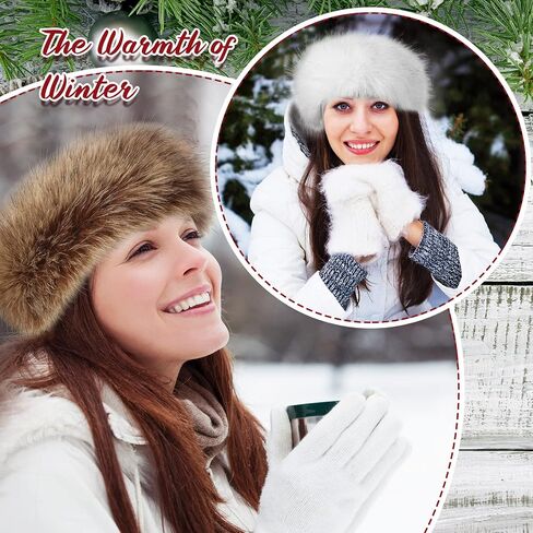 Haysandy 3 Pieces Women's Faux Fur Headband Fur Hat Fur Winter Hat Faux Fur Headband with Stretch Cossack Russian Style Winter Warm Hat for Women's Winter Earwarmer Earmuff, multicolored, 3.0 Count in Saudi Arabia
