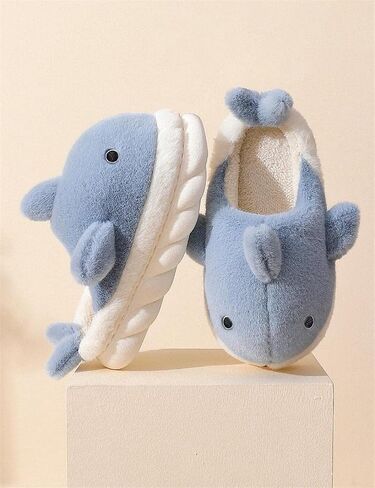 Plush Home Slippers for Men and Women, Cartoon Shark Animal Cotton Slippers, Winter Indoor Warm Soft and Comfortable Thick-soled Shoes in Saudi Arabia