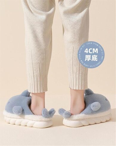 Plush Home Slippers for Men and Women, Cartoon Shark Animal Cotton Slippers, Winter Indoor Warm Soft and Comfortable Thick-soled Shoes in Saudi Arabia