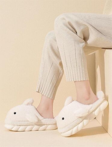 Plush Home Slippers for Men and Women, Cartoon Shark Animal Cotton Slippers, Winter Indoor Warm Soft and Comfortable Thick-soled Shoes in Saudi Arabia