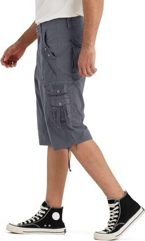 BEST SOUTH Men's Long Shorts Below Knee 13 Inches Relaxed Fit Casual Capri 3/4 Pants 8 Pockets in Saudi Arabia