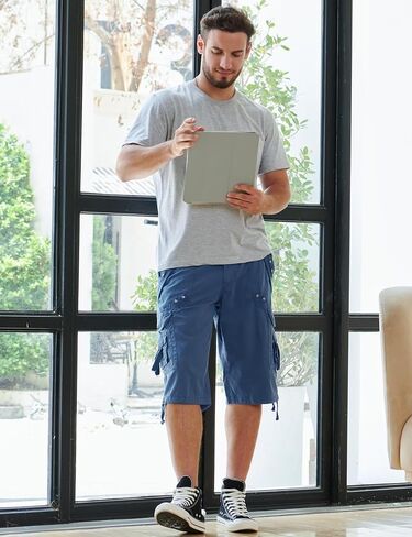 BEST SOUTH Men's Long Shorts Below Knee 13 Inches Relaxed Fit Casual Capri 3/4 Pants 8 Pockets in Saudi Arabia