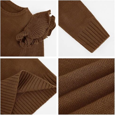 CNJFJ Kids Girls Cute Crew Neck Fuzzy Sweaters Ruffle Long Sleeve Basic Solid Pullover Sweaters in Saudi Arabia