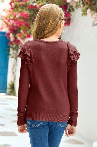 سترات CNJFJ للأطفال البنات اللطيفة ذات الرقبة الدائرية الغامضة والأكمام الطويلة والمكشكشة الأساسية in Kuwait