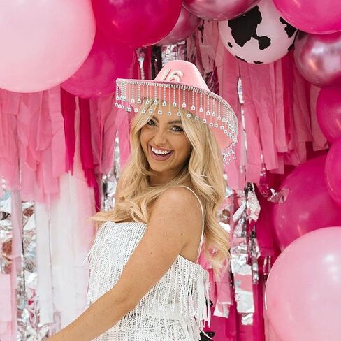16th Birthday Pink Cowboy Hat- Sweet 16th Birth Day Decorations Gifts for Girls Cowgirl Hats with with Rhinestones Wide Brime Outfit in Kuwait