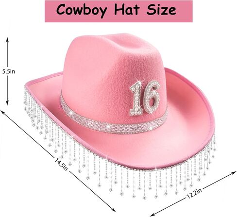 16th Birthday Pink Cowboy Hat- Sweet 16th Birth Day Decorations Gifts for Girls Cowgirl Hats with with Rhinestones Wide Brime Outfit in Kuwait