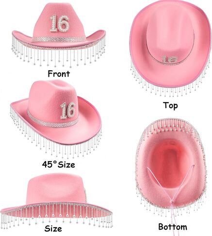 16th Birthday Pink Cowboy Hat- Sweet 16th Birth Day Decorations Gifts for Girls Cowgirl Hats with with Rhinestones Wide Brime Outfit in Kuwait