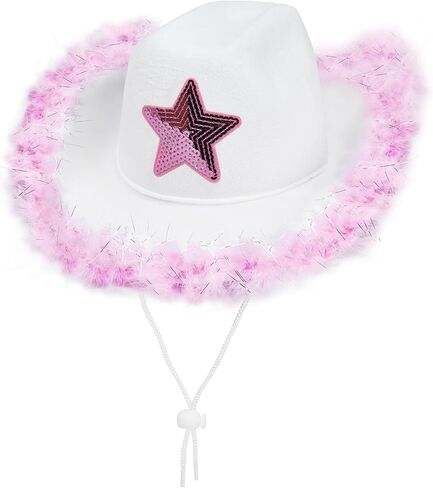 azuza Cowboy Hat with feathers With Heart Shaped Sunglasses for Women, Felt Cowgirl Hat for Party Costume Dress Up in Kuwait