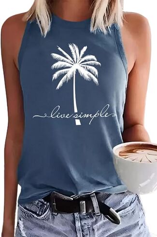 Summer O-Neck Fashion Sleeveless Vest top Fun Printed Coconut Tree Life Simple and Versatile Holiday Beach Loose Vest in Saudi Arabia