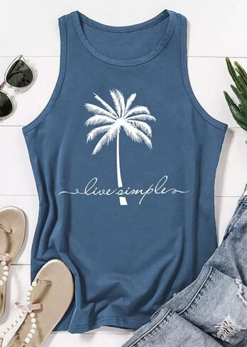 Summer O-Neck Fashion Sleeveless Vest top Fun Printed Coconut Tree Life Simple and Versatile Holiday Beach Loose Vest in Saudi Arabia
