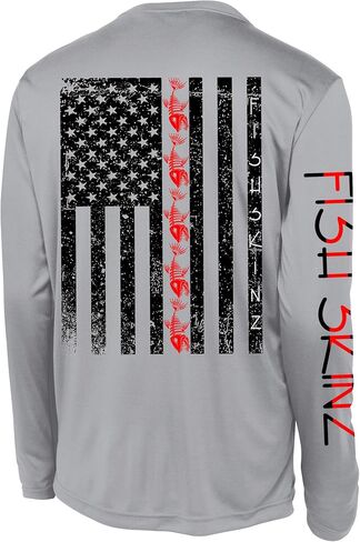 Mens Performance Fishing Shirt UV 50 Protection, Redline Flag, Gray in Saudi Arabia