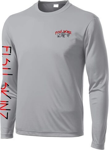 Mens Performance Fishing Shirt UV 50 Protection, Redline Flag, Gray in Saudi Arabia