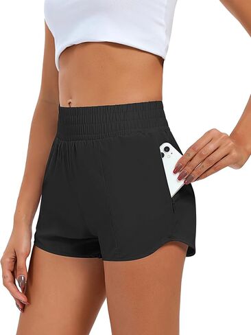2 Pcs Women's Running Shorts Quick Dry Athletic Shorts Elastic Waisted Workout Shorts with Liner Zipped Pocket in Saudi Arabia