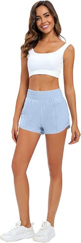 2 Pcs Women's Running Shorts Quick Dry Athletic Shorts Elastic Waisted Workout Shorts with Liner Zipped Pocket in Saudi Arabia