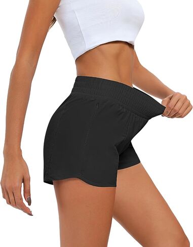 2 Pcs Women's Running Shorts Quick Dry Athletic Shorts Elastic Waisted Workout Shorts with Liner Zipped Pocket in Saudi Arabia