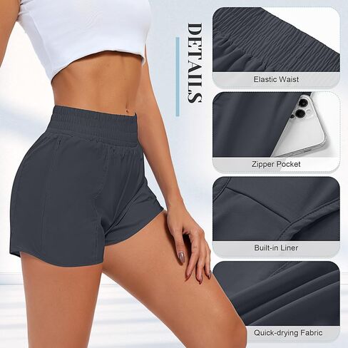 2 Pcs Women's Running Shorts Quick Dry Athletic Shorts Elastic Waisted Workout Shorts with Liner Zipped Pocket in Saudi Arabia