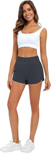 2 Pcs Women's Running Shorts Quick Dry Athletic Shorts Elastic Waisted Workout Shorts with Liner Zipped Pocket in Saudi Arabia