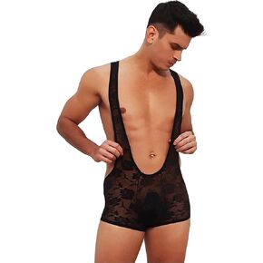 ohyeahlady Mens Lace Underwear Lingerie Bodysuit Singlet Sheer Breathable Comfy Touch Sexy One Piece Jumpsuits for Men