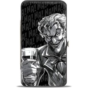 Buckle-Down Hinge Wallet - Joker Wine Pose Sketch + THE JOKER Logo/HA! HA! Black/Grays/White