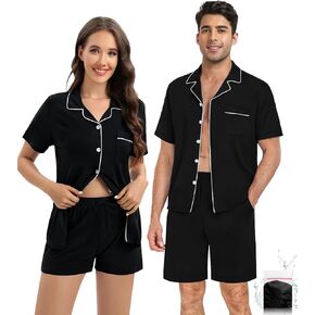 Matching Pajamas Set for Couples Women Men Short Sleeve Sleepwear Button Down 2 Pcs Pjs Sets Loungewear XS-XXL