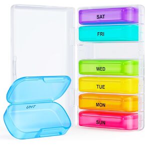 ZIKEE 7 Packs Extra Large Pill Organizer, Portable Pill Box 7 Day for Pocket, Purse, Weekly Pill Case with Dual-Protection Design, Pill Container for Medication, Vitamin, Fish Oil, Supplement, Black